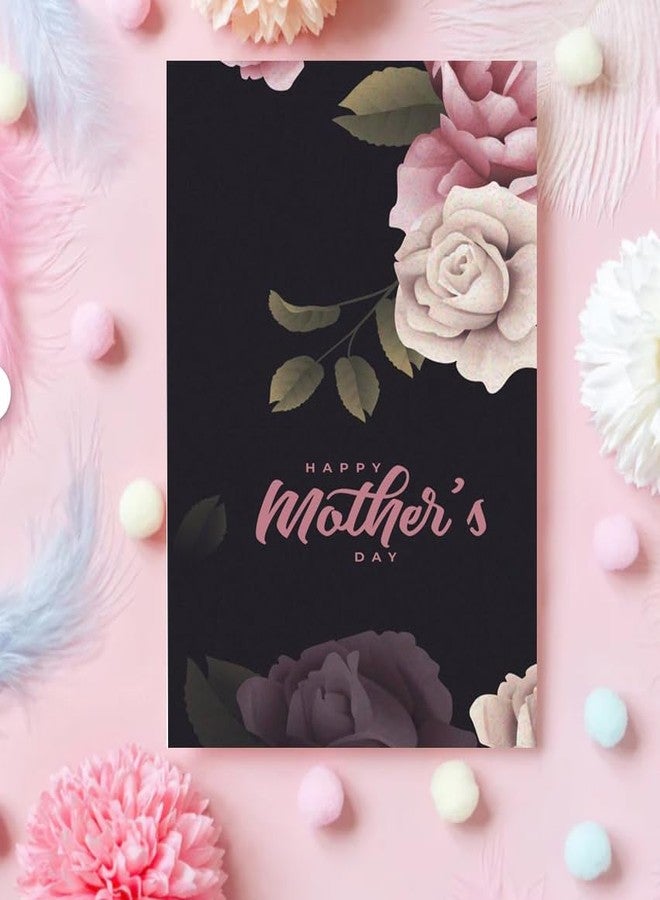 PICKKART Elegant Mother's Day Card with Pink Roses and Daisies, Black Floral Design, A5 Size (Black) - Image 4